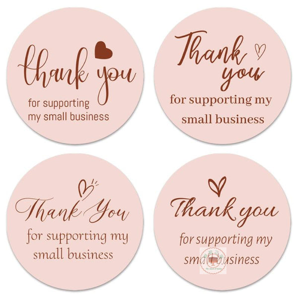 Stickers 38mm - 'Thank you for supporting my small business ' pink with gold text