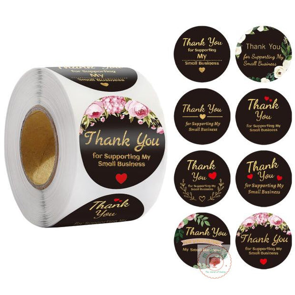 Stickers 38mm - 'Thank you for supporting my small business ' black floral