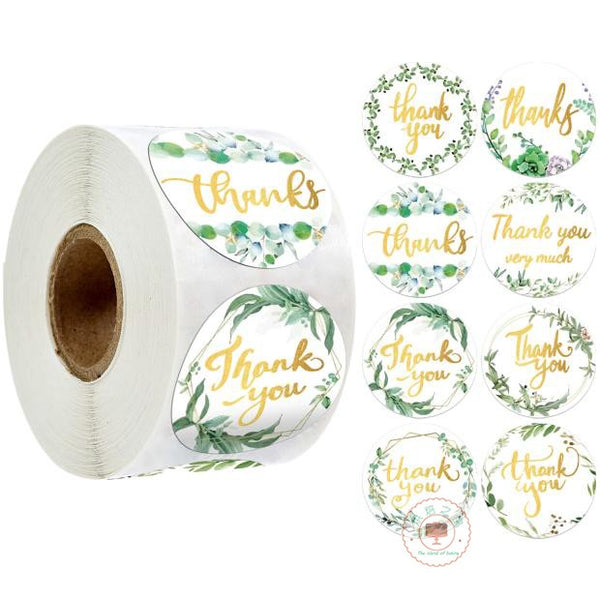 Stickers 38mm - 'Thank you ' Green floral