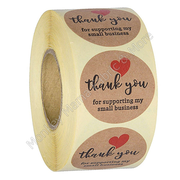 Stickers 25mm - 'Thank you for supporting my small business" In Kraft Paper