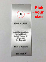 Care & Size Sewing Labels - 100% Cotton