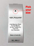 Care & Size Sewing Labels - 100% Polyester