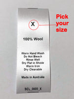 Care & Size Sewing Labels - 100% Wool