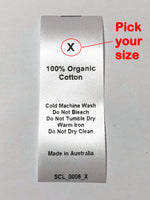 Care & Size Sewing Labels - 100% Organic Cotton