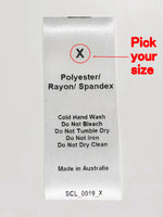 Care & Size Sewing Labels - Polyester/Rayon/Spandex