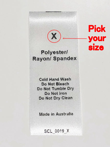 Care & Size Sewing Labels - Polyester/Rayon/Spandex