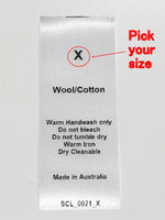 Care & Size Sewing Labels - Wool/Cotton