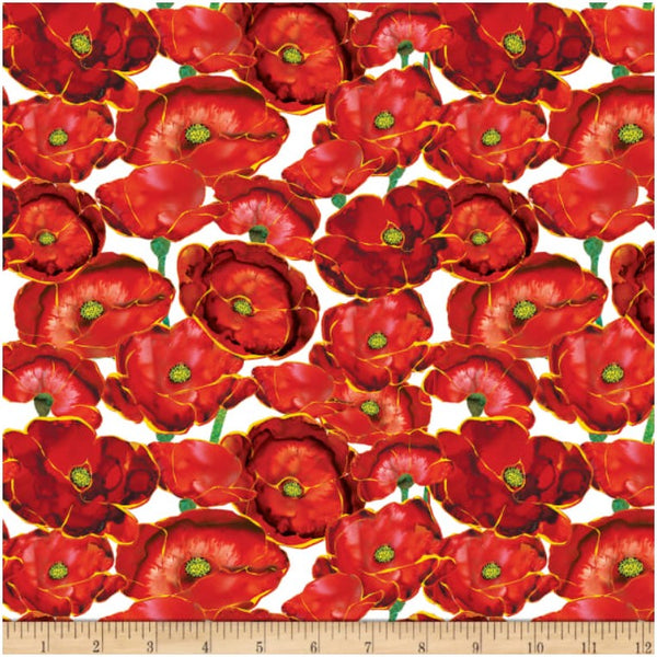 N057 Poppy Days Small Packed Poppy Allover Red White