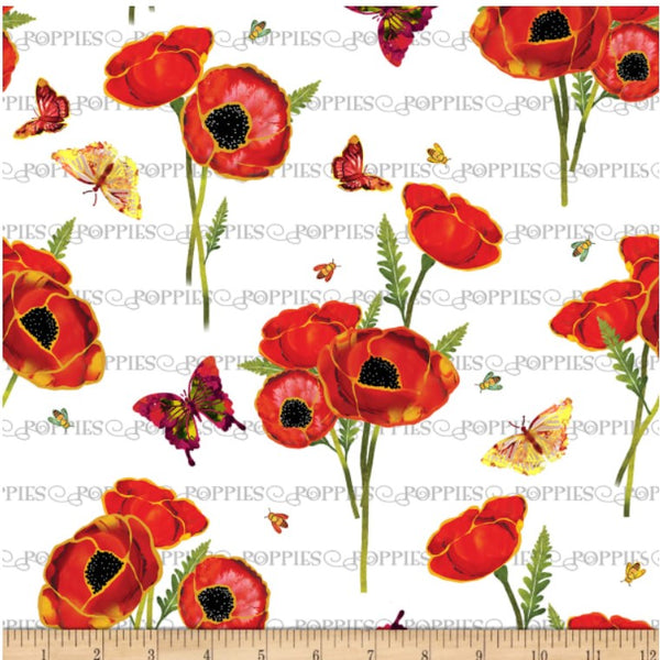 N059 Poppy Days Poppies, Butterflies & Words Multi White