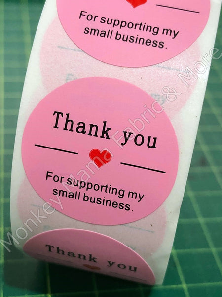 Stickers 25mm - 'Thank you for supporting my small business" In Pink